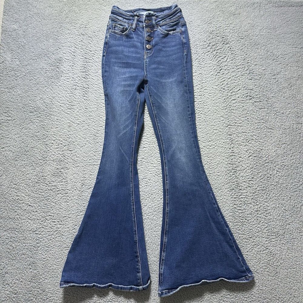 Bridge by Gly Ultra High Rise Extreme Flared Blue Jeans Womens 22 Med Wash Denim